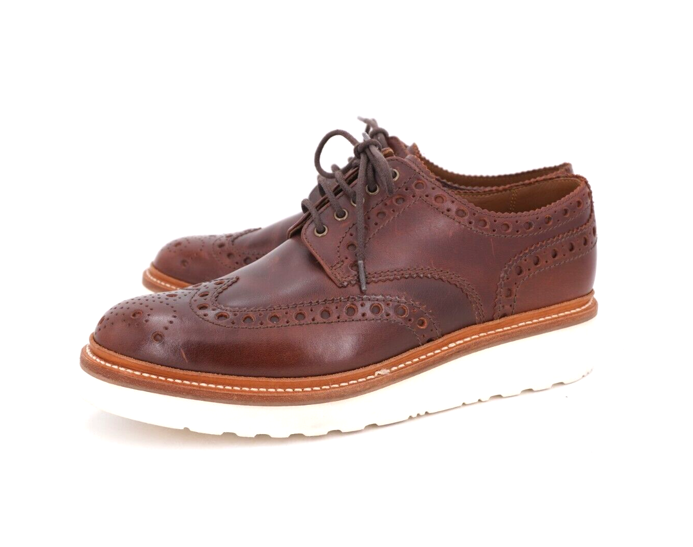 SAOLA $535 GRENSON 7 G US 8 ARCHIE DERBY PELLE BROGUE MARRONE VITELLO ZEPPA ALARE