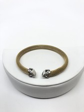 Vtg Mesh Cuff Bracelet 2 Tone Rhinestone Accents Unsigned