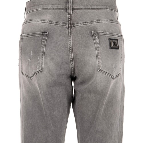DOLCE & GABBANA Distressed SLIM Denim Jeans Trousers with Logo Plate Gray 11277 - 第 4/6 張圖片