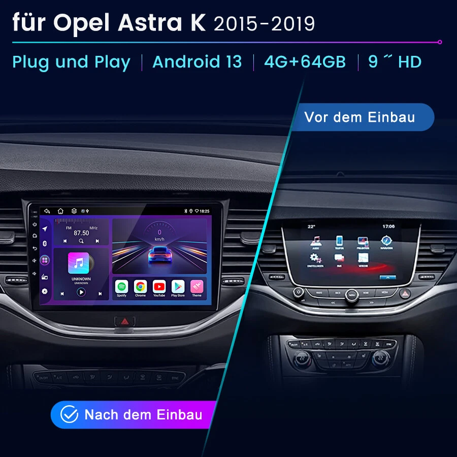 Für Opel Astra K 2015-2019 4+64G Android 13 9" Autoradio CarPlay GPS RDS 4G+WIFI - Bild 2 von 4
