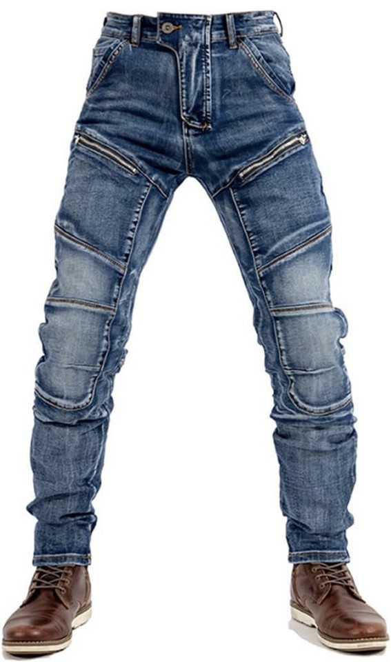 Men's Motorcycle Jeans Distress Motorbike Cycling Riding Pants Denim