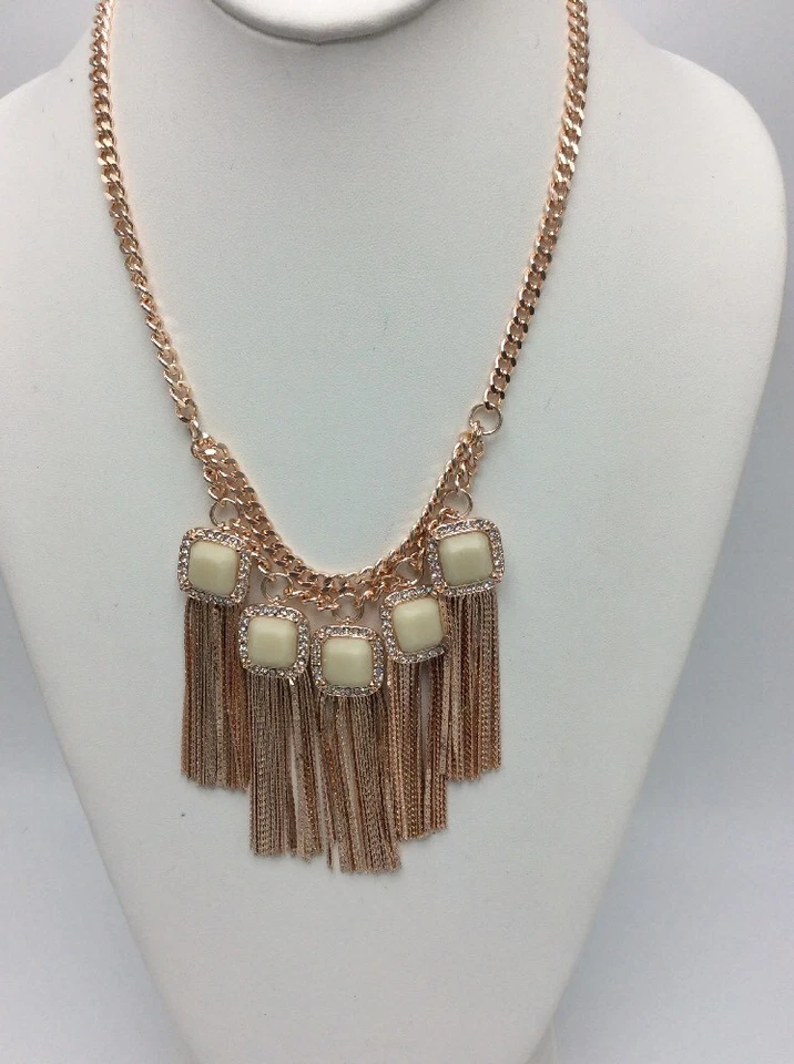 $58 Jessica Simpson Tono Oro Rosa Blanco Cuadrado y Pavé Collar Declaración A13 Foto 2 de 4