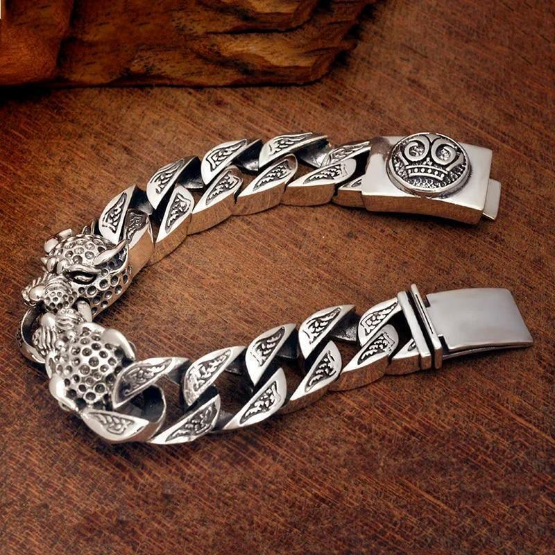 Sterling Silver Men's Leopard Horsetail Woven Double Leopard Sterling Silver Men's Leopard Horsetail Woven Double Leopard