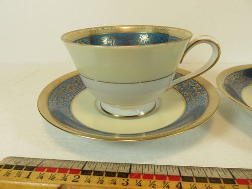 2 Noritake Vornay blau 4794 Tassen mit Fuß 4 Unzen mit Untertassen 5 1/2 Zoll - Bild 2 von 12