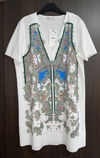 ZARA WHITE SHORT OVERSIZED PAISLEY PRINT RUBBERISED TUNIC DRESS SIZE L BNWT