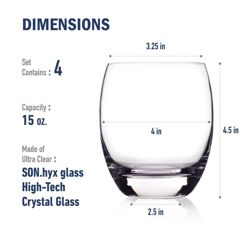 Luigi Bormioli Crescendo Double Old-Fashioned Glasses 15.5 Oz -Set of 4 - Picture 2 of 8