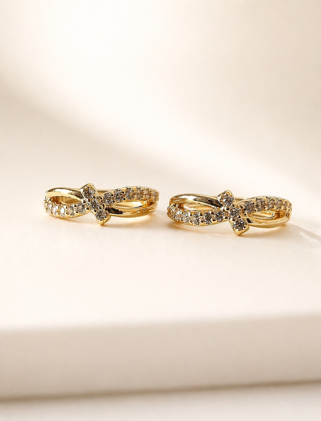 14K Gold Plated Bow Huggie Hoop Earrings CZ Dainty Gift for Women