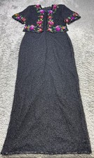 Lawrence Kazar Dress Women Medium Silk Beaded Sequin Maxi Gown Whimsigoth Vtg