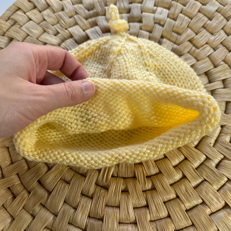 Sombrero tejido bebé recién nacido amarillo nudo gorro cálido acogedor bebé niño pequeño Foto 4 de 4
