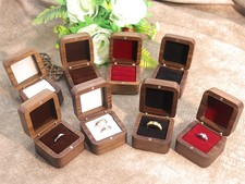 Scatola Anelli Legno Massello Noce Quadrata Portagioie Fidanzamento Matrimonio