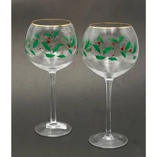 Lenox Christmas Wine Glasses Holiday Balloon Set of 2 Holly Berry 14 oz NEW