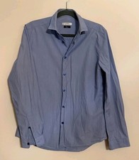 Versace Collection Trend Fit Men’s Size 40 Blue Striped Dress Shirt Medusa Logo