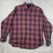 Tommy Hilfiger Mens XL Shirt Button Down Long Sleeve Red Navy Plaid 100 Cotton