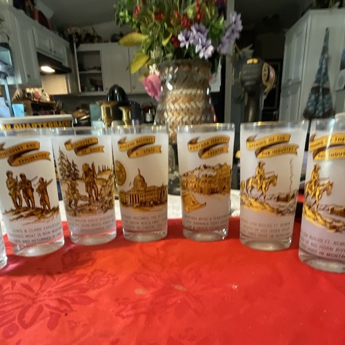 Vintage Montana Centennial "100" Frosted Drinking Glasses Set, Gold Graphics set