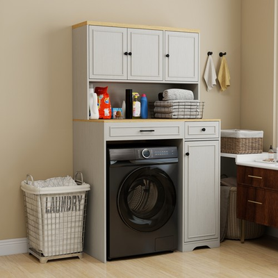 #ad Over the Washer amp; Dryer Storage Cabinet Laundry Room Organizer w Laundry Basket $283.00