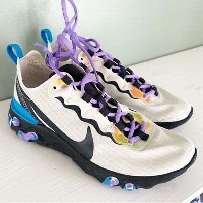 Nike React Element 55 Off Noir Hero Blue Purple with Metallic Stripes