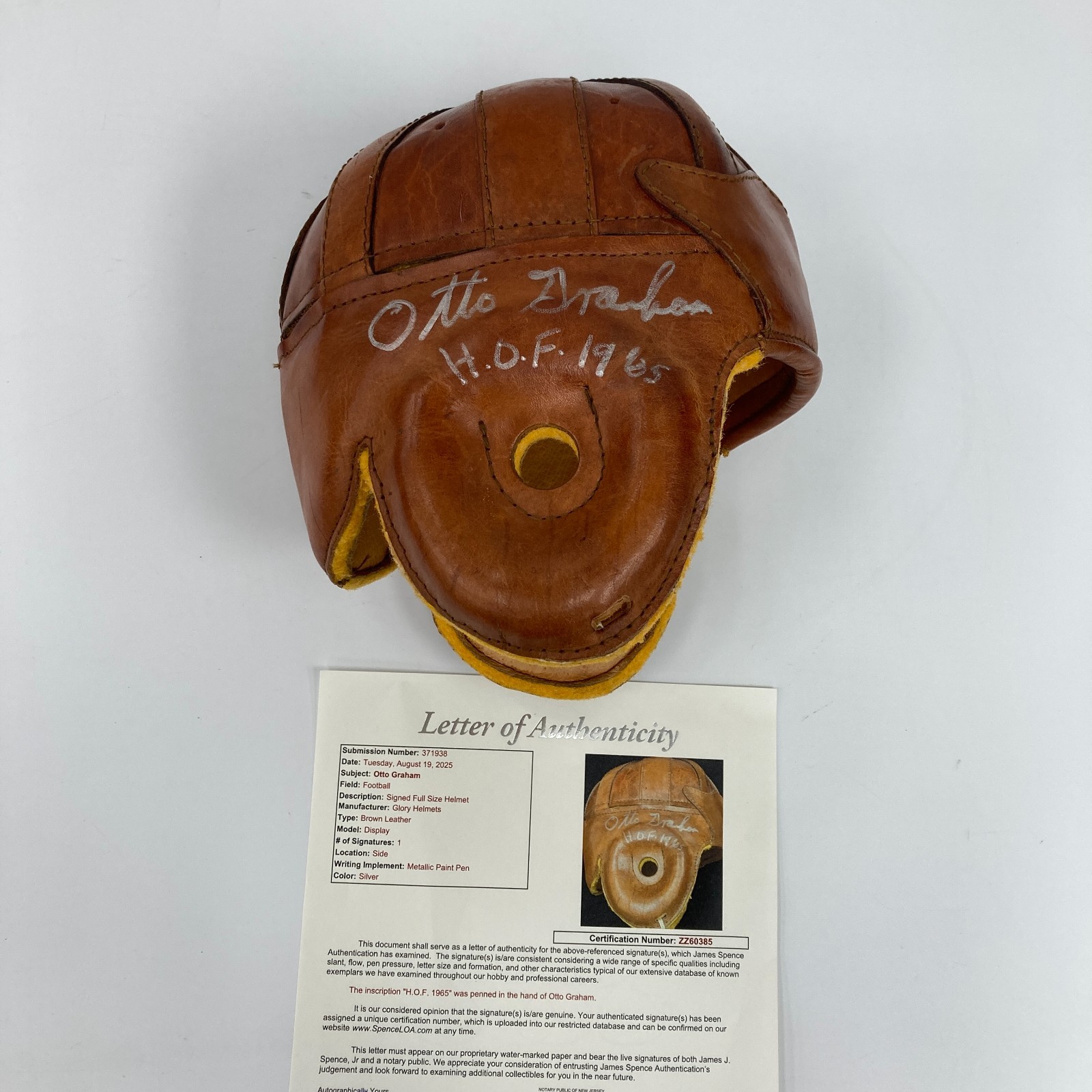 Otto Graham Autographed Signed Cleveland Browns Hall Of Fame 1965 Full-Size Leather GLORY Helmet JSA COA 