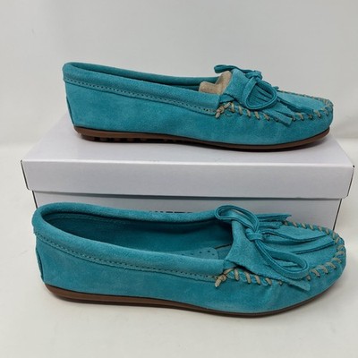 Minnetonka Women's Kilty 402S Turquoise Suede Moccasins Size 7 NEW