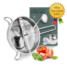 Ergonomic Food Mill Stainless Steel With 3 Grinding Discs - Rotary Food Mill for