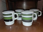 Vintage Anchor Hocking Fire King Super Stripe Coffee Cup, Green,  Set of 4