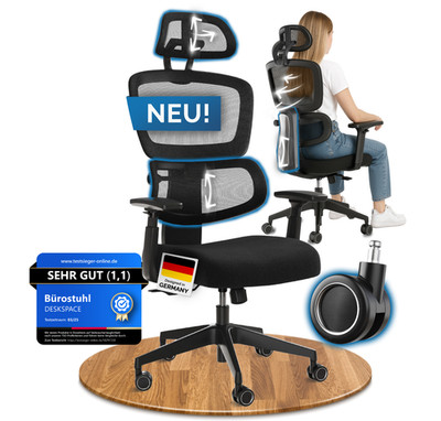 DESKSPACE Move / Premium Ergonomischer Bürostuhl / Höhenverstellbare Rückenlehne