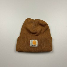 Vintage Carhartt Beanie Hat Mens OS Brown Acrylic Knit Cuffed Logo Patch A18