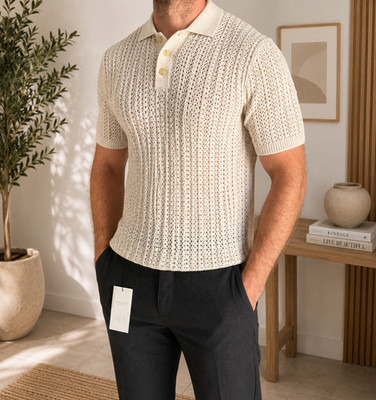 Jack & Jones Premium Strick-Poloshirt   Creme/Ecru   Größe M   Neu mit Etikett
