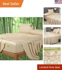 100 Viscose from Bamboo Sheets Queen Size, 18-24 Inch Extra Deep Pocket Beig...