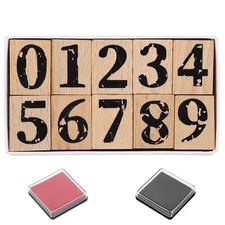 10 Pcs Number Stamps 0-9 Wooden, Multipurpose Mounted Number Rubber Stamp Kit...