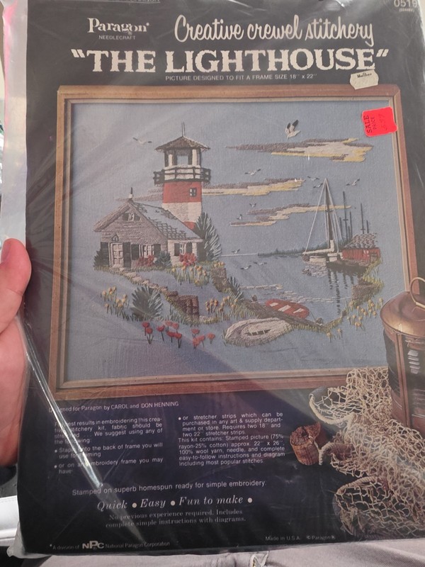 Paragon Needlecraft "Creative Crewel Stitchery" kit titled "THE LIGHTHOUSE".