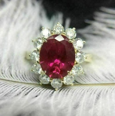 4.5Ct Oval Natural Ruby Diamond Anniversary/Wedding Ring 14k Yellow Gold Size 6