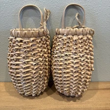 Pair VNTG  Handmade Pineapple Wicker Wall Pocket Baskets 10.5”Porcupine MCM 