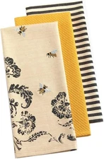 Design Imports Busy Bee Dish Towels DII Kitchen Farmhouse Set of 3 NWT