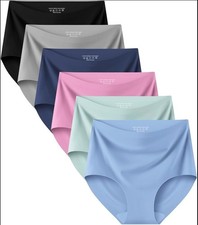 6 Pack Womens Seamless High Waist Panties No Show Full Coverage Stretch Briefs