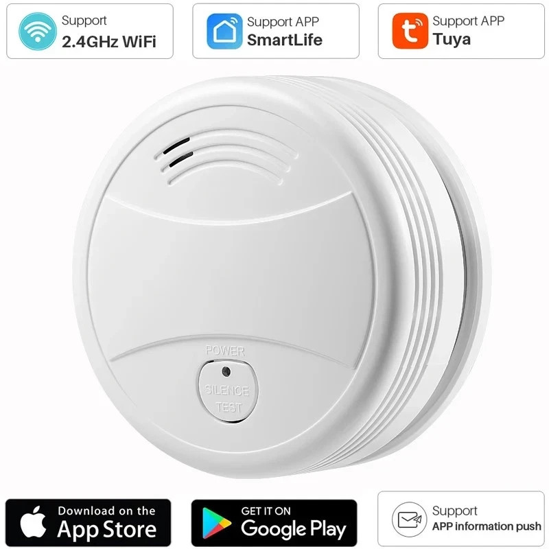 Tuya App-Connected Smart Wifi Smoke Alarm Detector Sensor, Fire Smoke Detector