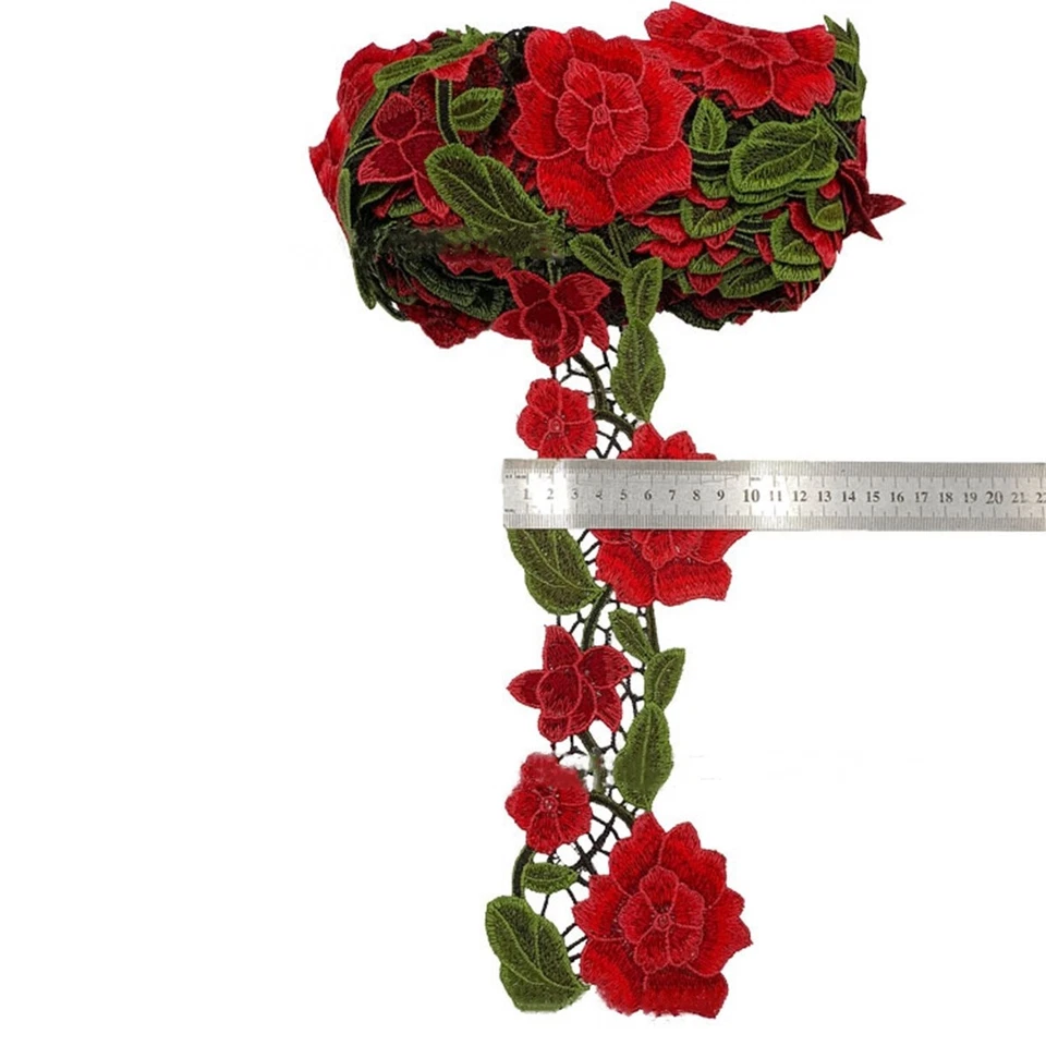 1 Yard Rose Flower Embroidered Trim Lace Ribbon Crafts DIY Wedding Dress Sewing - Image 3 of 4
