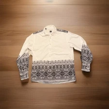 IKE BEHAR Casual Shirt Size Large White Black Cotton Long Sleeve Made In Peru