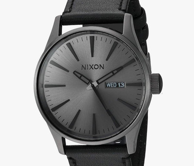 Nixon Watch Sentry Leather Gunmetal / Black A105-1531 New In Box Ships From CA