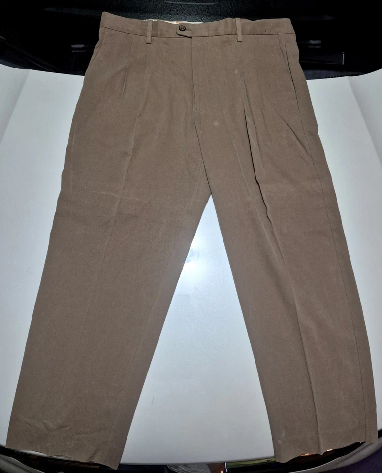 Tommy Bahama Pantalones Para Hombres 38x30 Beige Seda Relax Plisado Informal Vestido Pantalones Foto 2 de 4