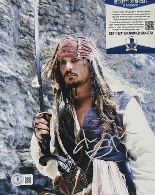 Johnny Depp Signed Autograph Pirates Of The Caribbean 10x8 Photo Beckett BAS