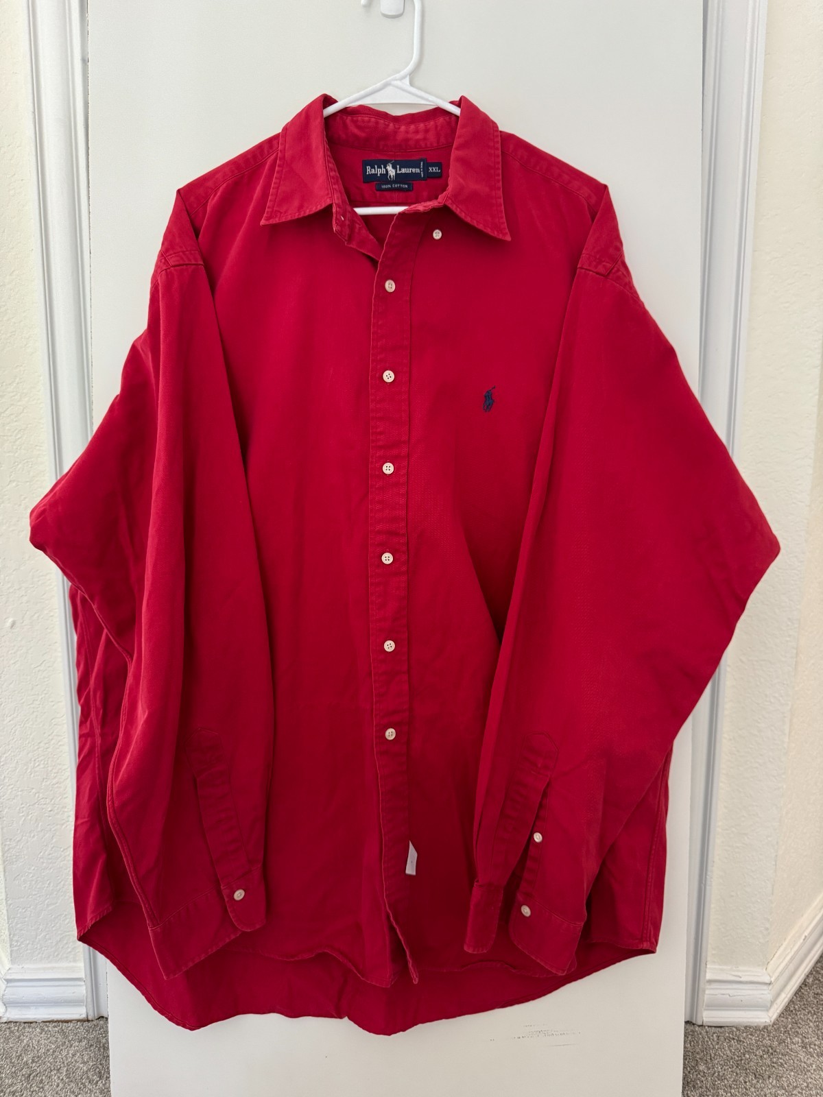 Polo Ralph Lauren Camicia in Twill Manica Lunga Uomo XXL Rosso con Pony Navy