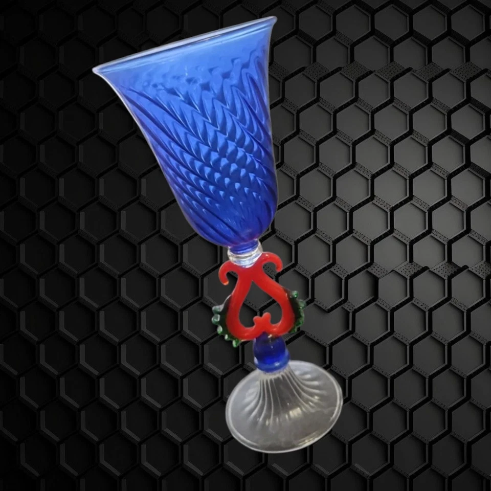 Murano 3 Hand Blown Venetian Multicolor Artglass Cordial Glasses RARE VINTAGE  - Image 3 of 4