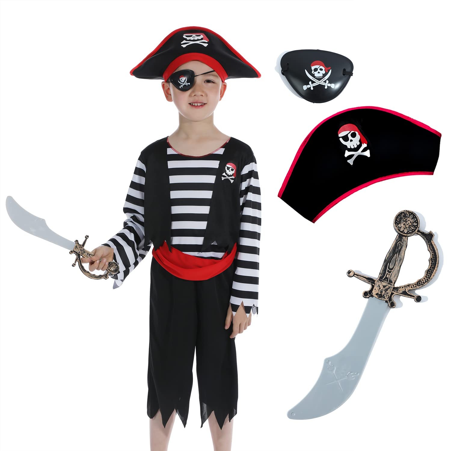 Costume de pirate pour enfants de 6-8 ans pour fête et carnaval