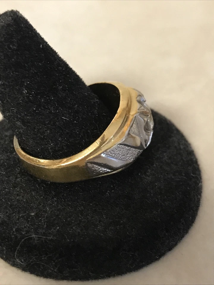 Кольцо позолоченное тяжелое 14 карат серебристое двухцветное толстое размер 11,5 - Изображение 3 из 4