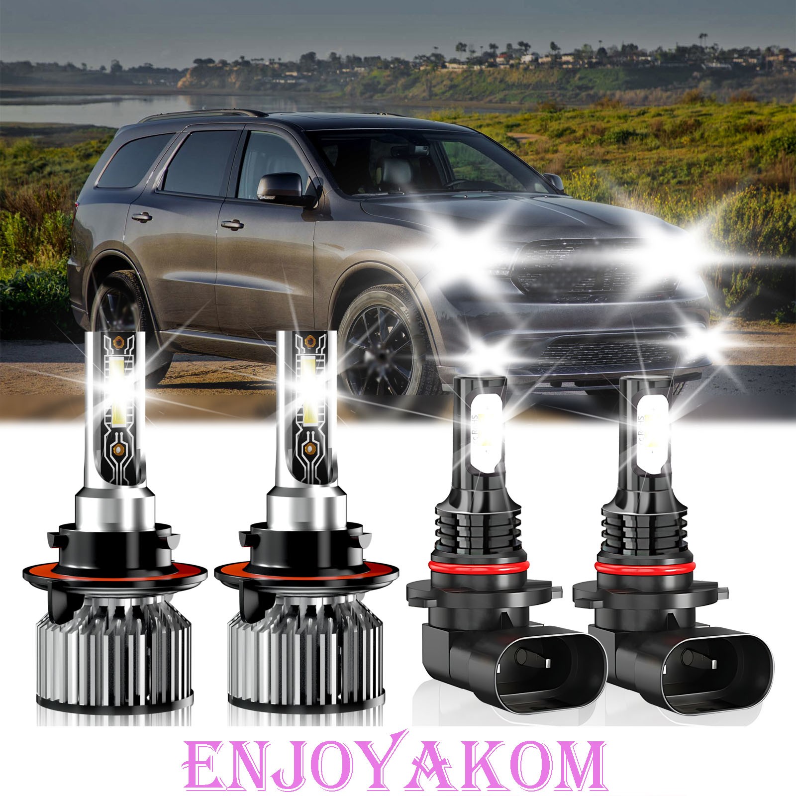 For Dodge Durango 2004-2009 LED Headlight Combo Hi/Low+Fog Light Bulb 6500K