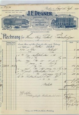 50675261 - 1000 Berlin Mitte Firmenrechnung J.E. Degner, Fabrik fuer Eisenwaren