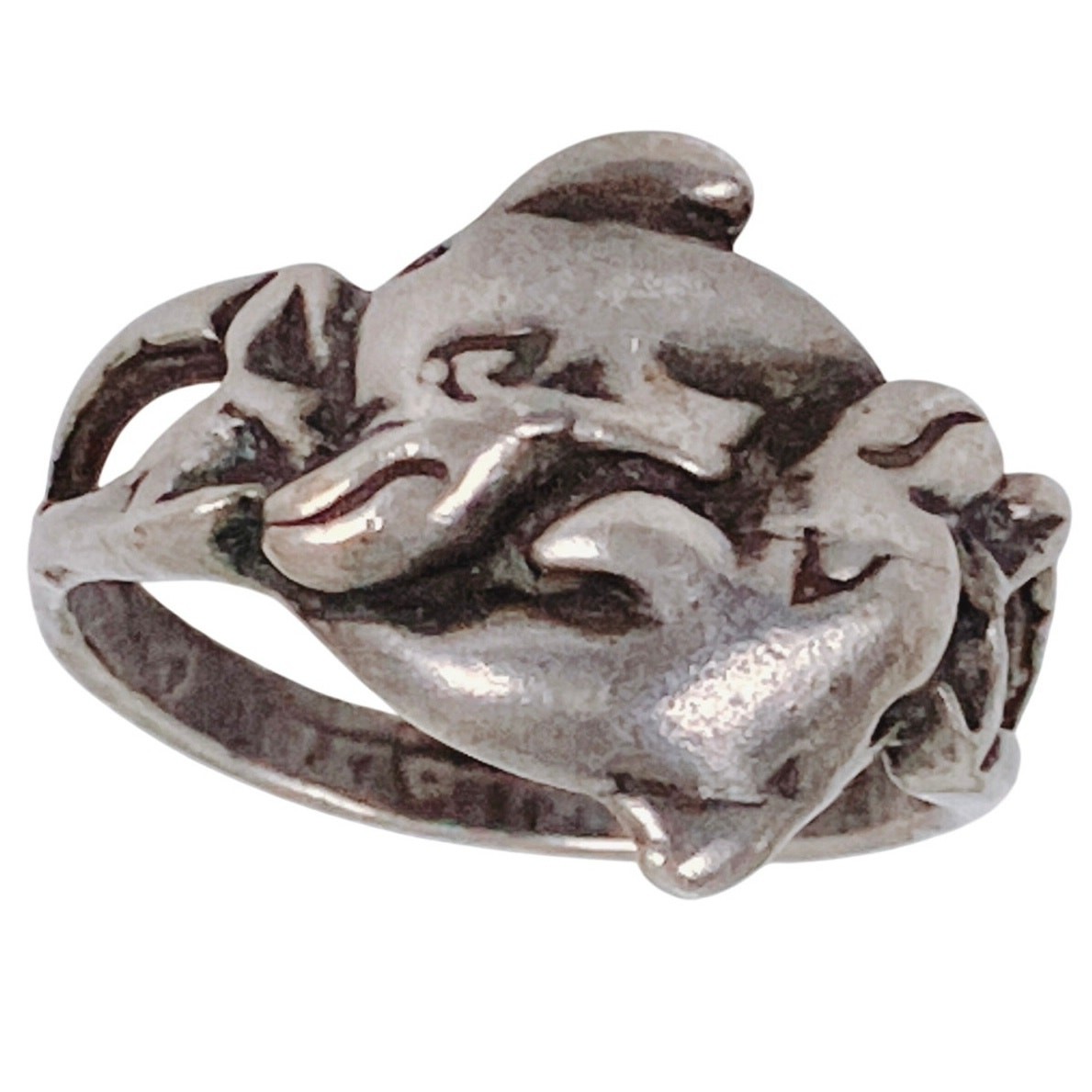 VTG Solid Silver Dolphin Ring 1990s Nautical Ocea… - image 4