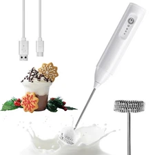 Rechargeable Milk Frother Handheld, USB-C Coffee Foam Maker with Stainless St...