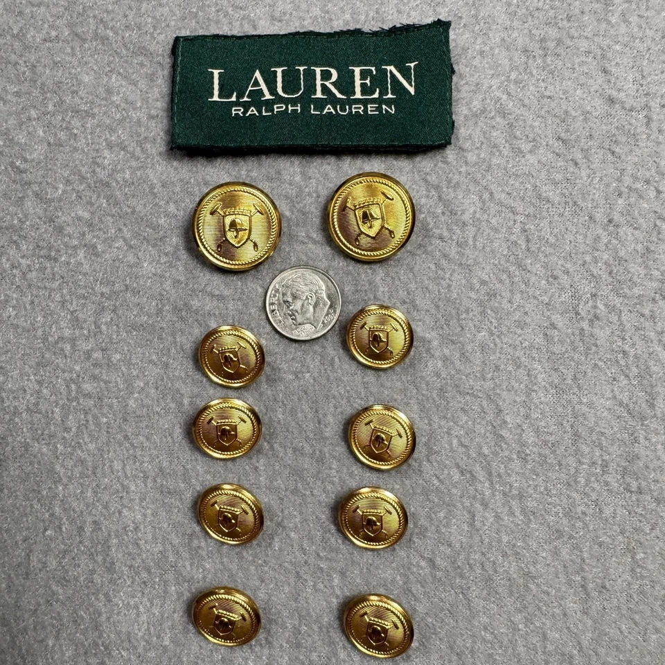 Lauren Ralph Lauren Gold Suit Blazer Buttons Set 10 Waterbury Crest Metal USA - Image 2 of 4