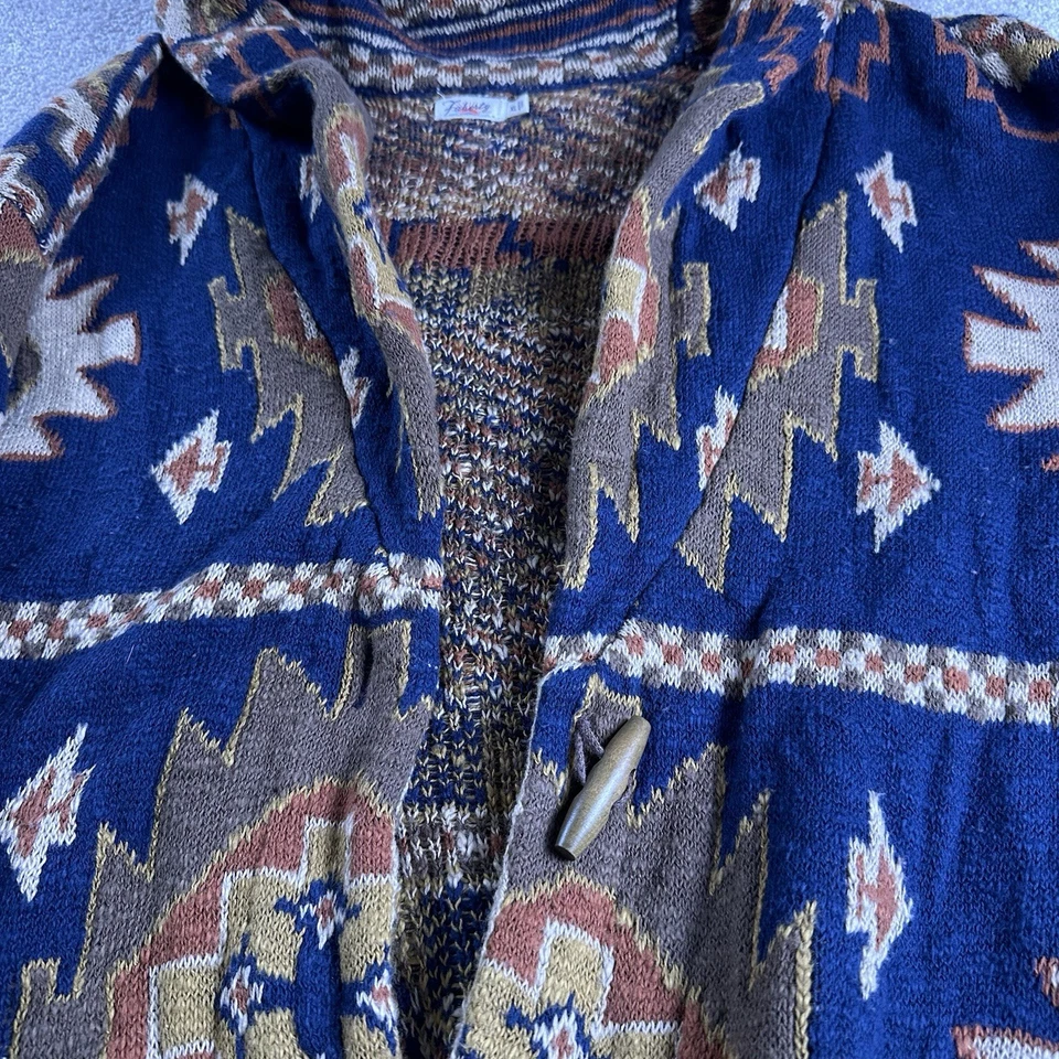 Cárdigan FAHERTY Southwestern cuello chal para mujer XL azul marino ocre palancas Foto 3 de 4